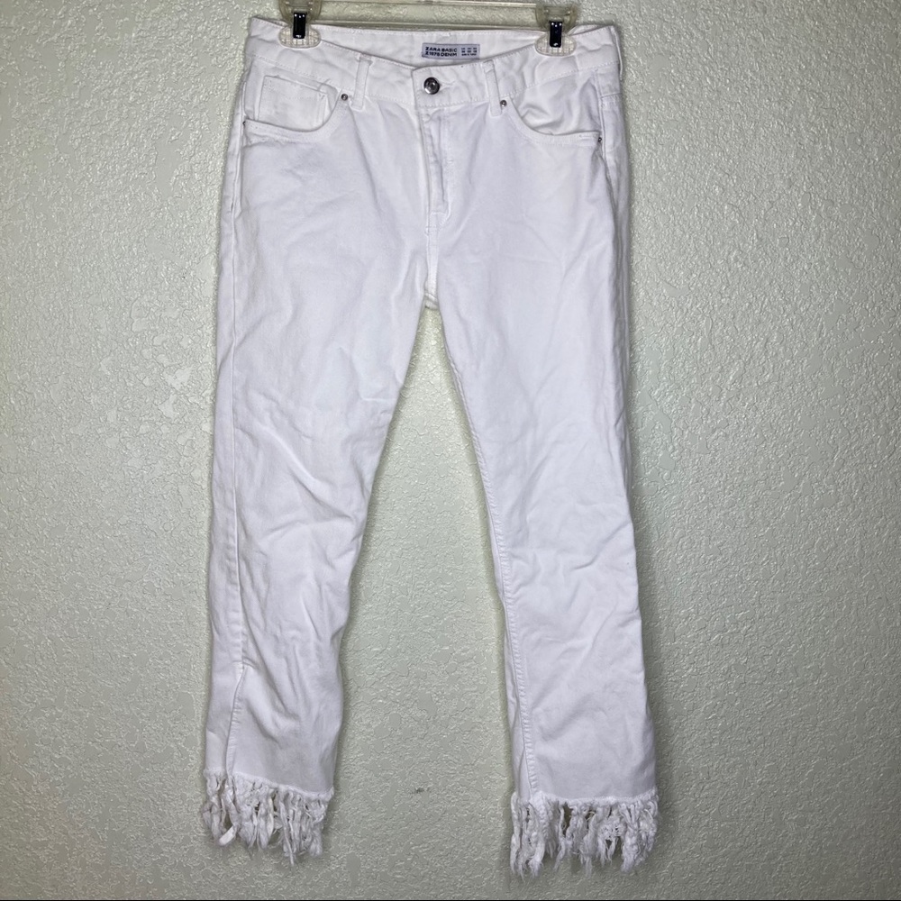 ZARA All White Crop Pants Side Slit Size 6
